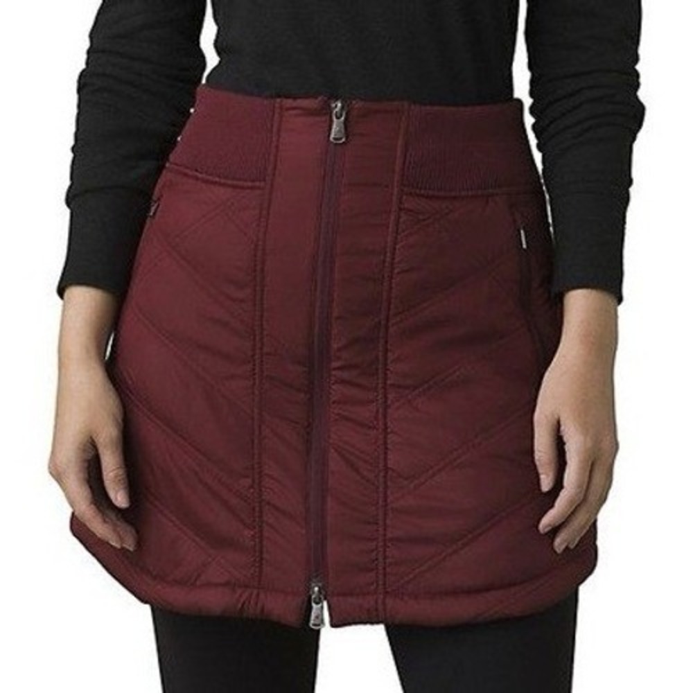 PrAna Esla Skirt XL Burgundy Quilted Lined Full Zip Mini Skirt Puffer